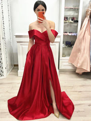 Off Shoulder Red Prom Dress with leg ...